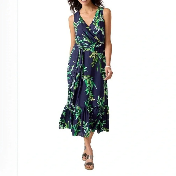 Tommy Bahama | Floral Glow Sleeveless Maxi Flounce Dress size 0 Island Navy - Picture 1 of 11